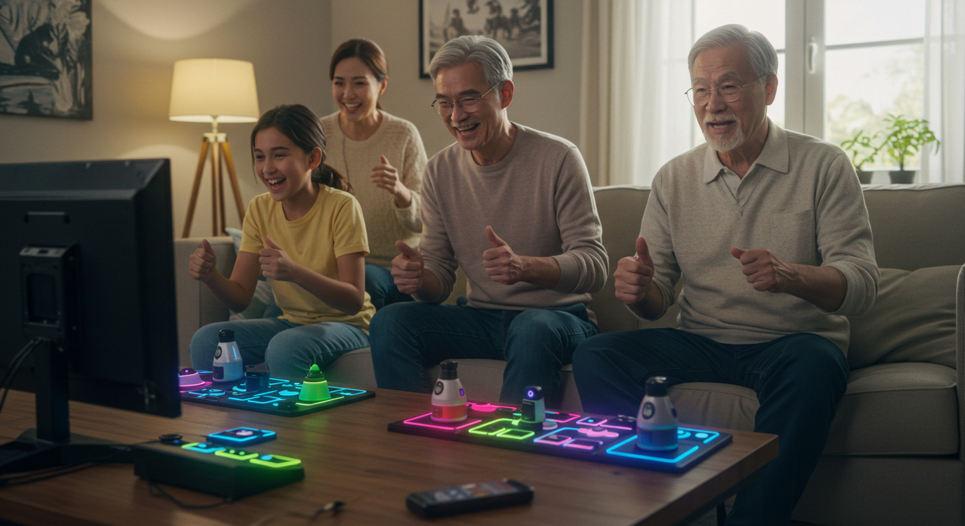 가족이나 친구들이 함께 게임하는 모습