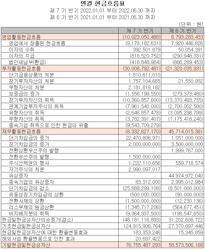 위지윅스튜디오 - 현금흐름표