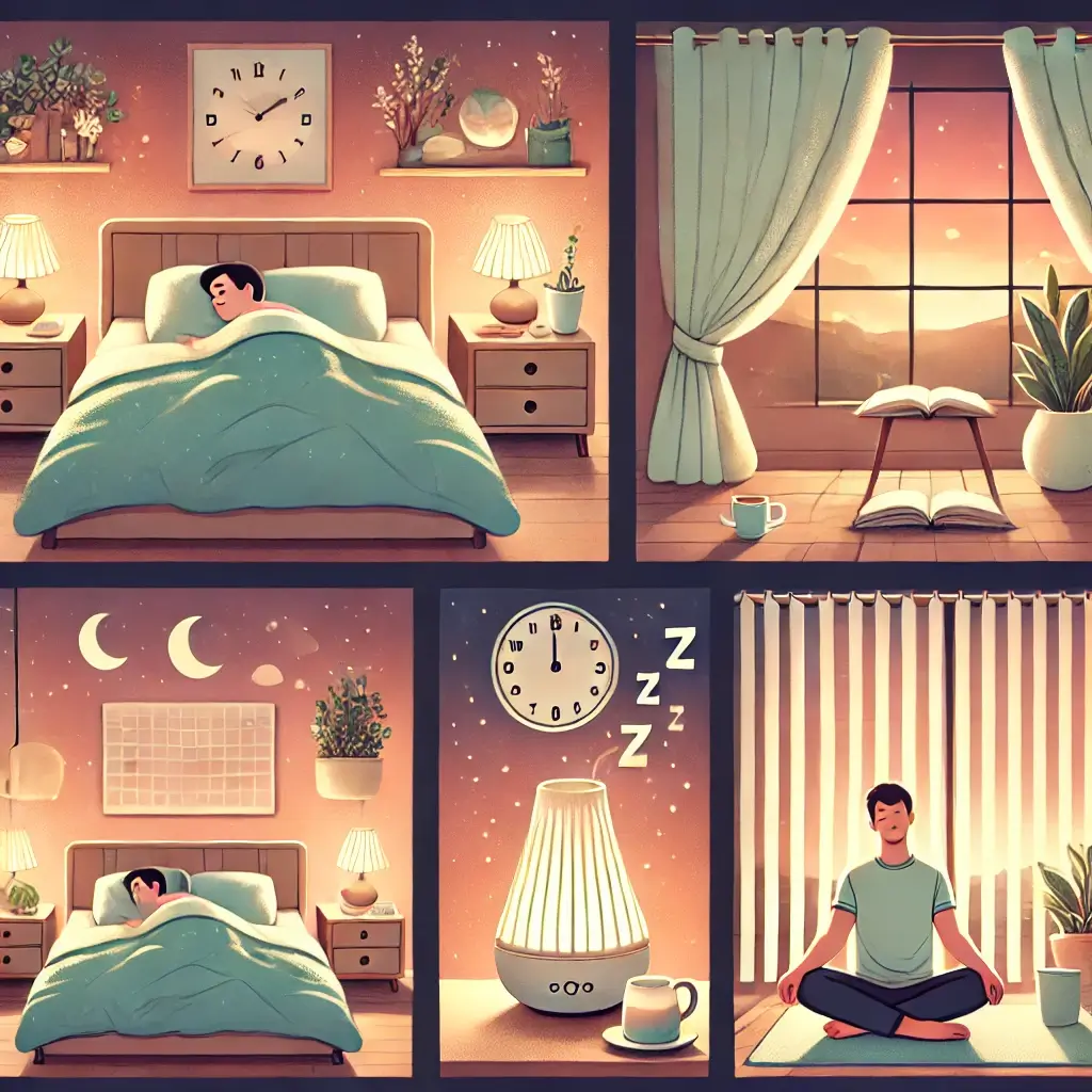 아늑한 분위기, 수면 위생 요소, 그리고 편안한 숙면을 돕는 장면들이 포함되어 있어요