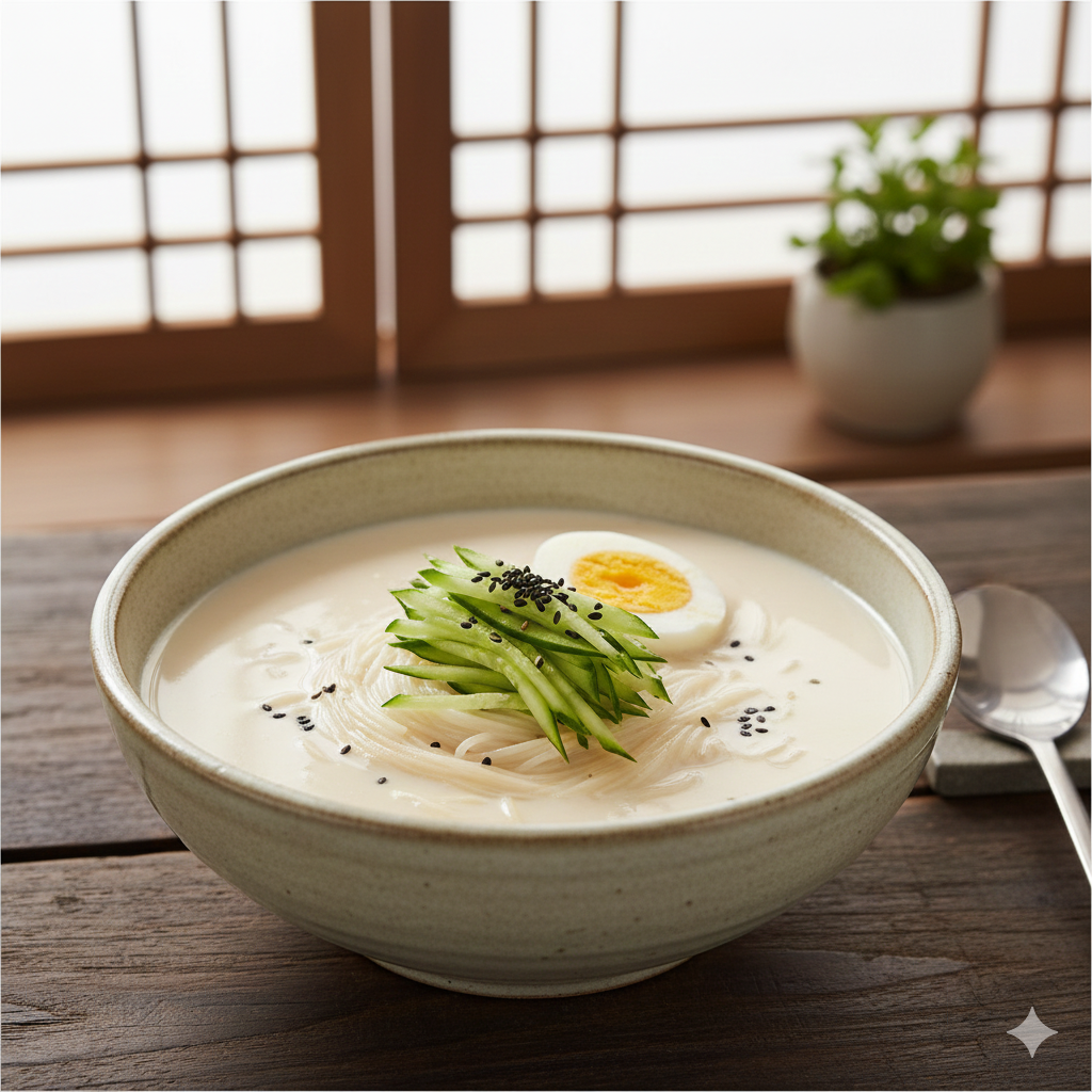 콩국수를 만들기 위해 곱게 갈아낸 진한 메주콩 국물