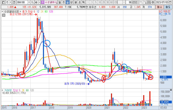 7월 24일 수성샐바시온 월봉 차트 분석