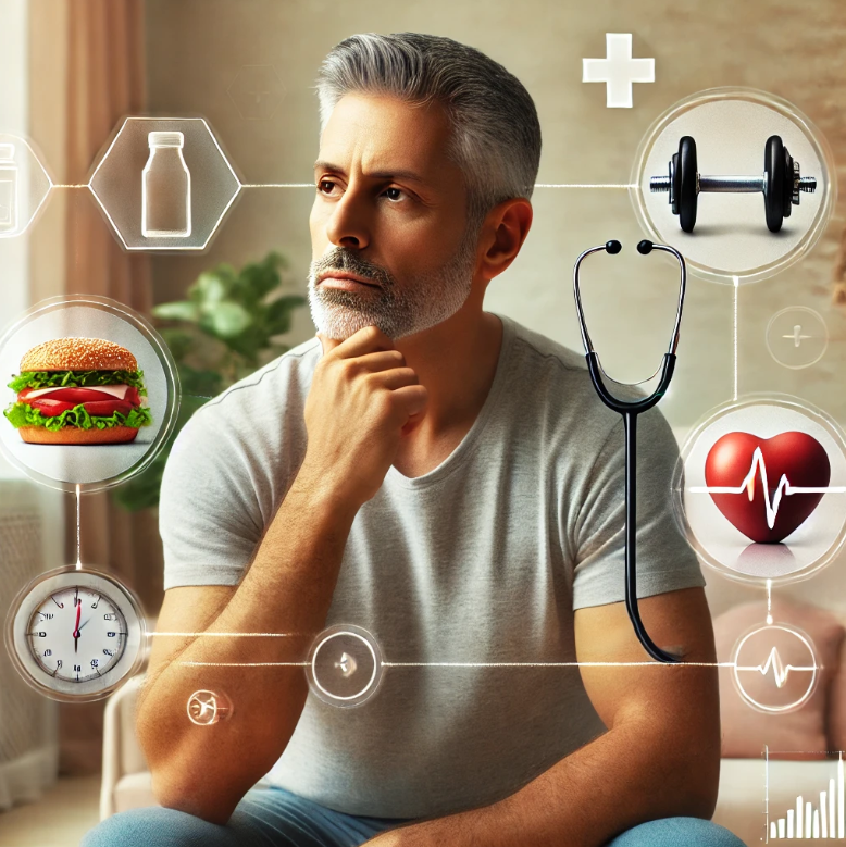 중년 남성이 건강을 걱정하는 모습