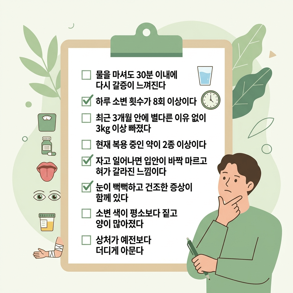 갈증 셀프 체크리스트 8문항 카드 일러스트