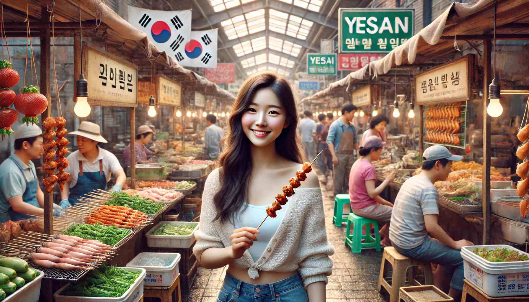 예산시장 탐방 중인 사람