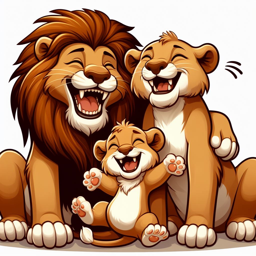 아빠만 머리가 수북한 사자