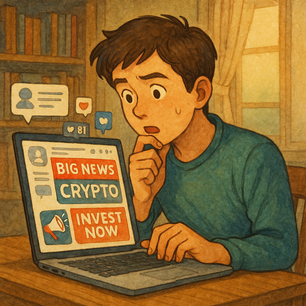 “SNS 소문에 휩쓸려 투자 결정을 내리는 초보 투자자”