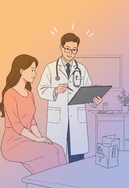 의사와 상담중인 여성