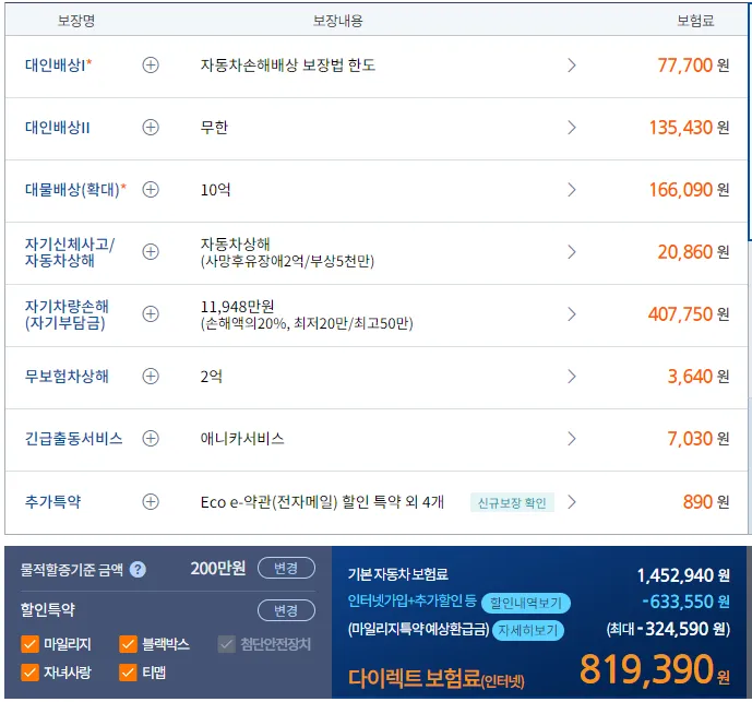 삼성화재 2024 제네시스 G90 보험료