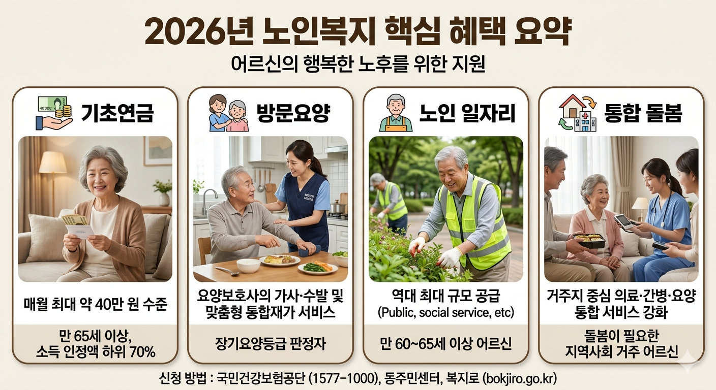 2026년 노인복지 핵심혜택 요약 어르신들의행복한 노후를 지원하는 설명