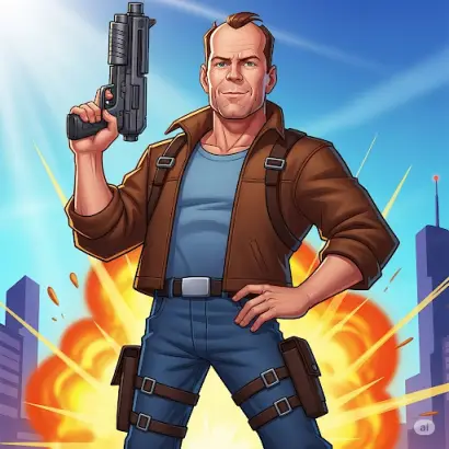 다이하드를 촬영하던 시절의 브루스 윌리스를 그린 애니메이션