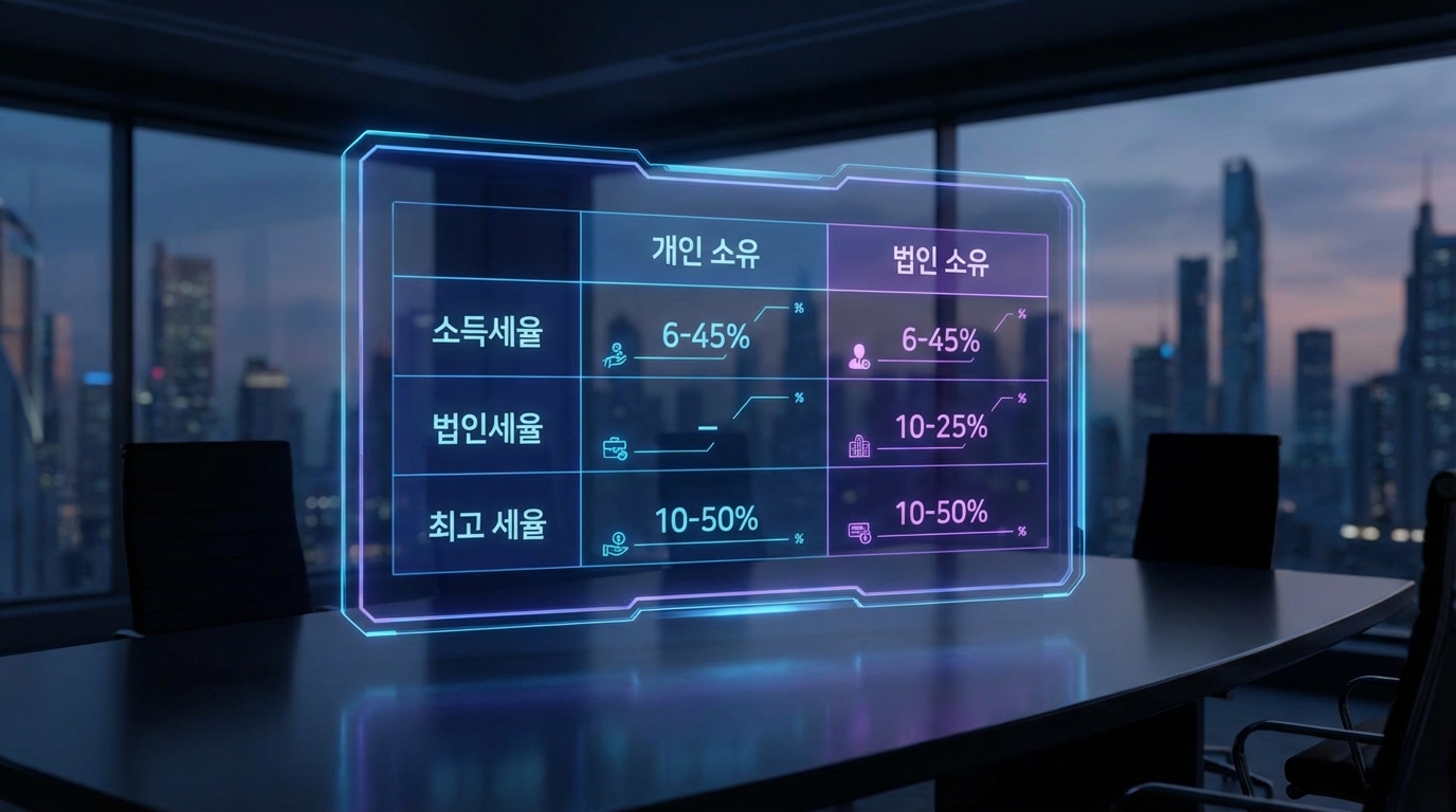 개인과 법인의 부동산 관련 세금 항목별 비교표