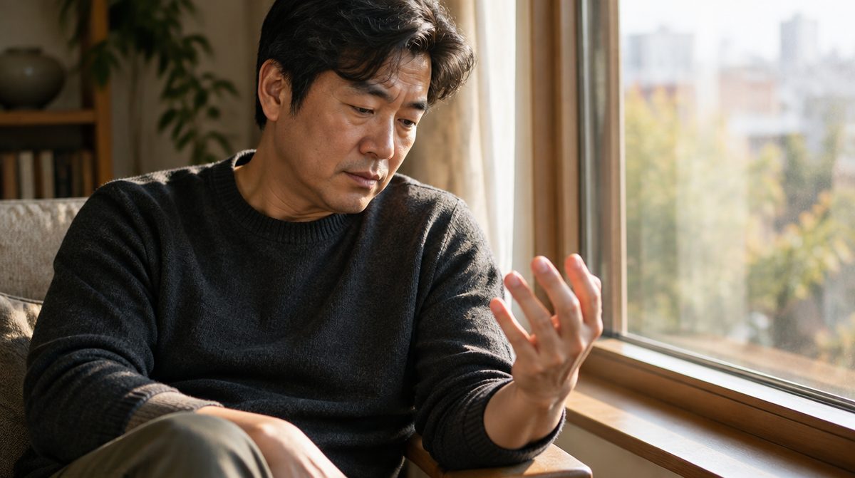 증상이 사라진 뒤에도 뇌졸중 재발을 걱정하는 편마비 남성