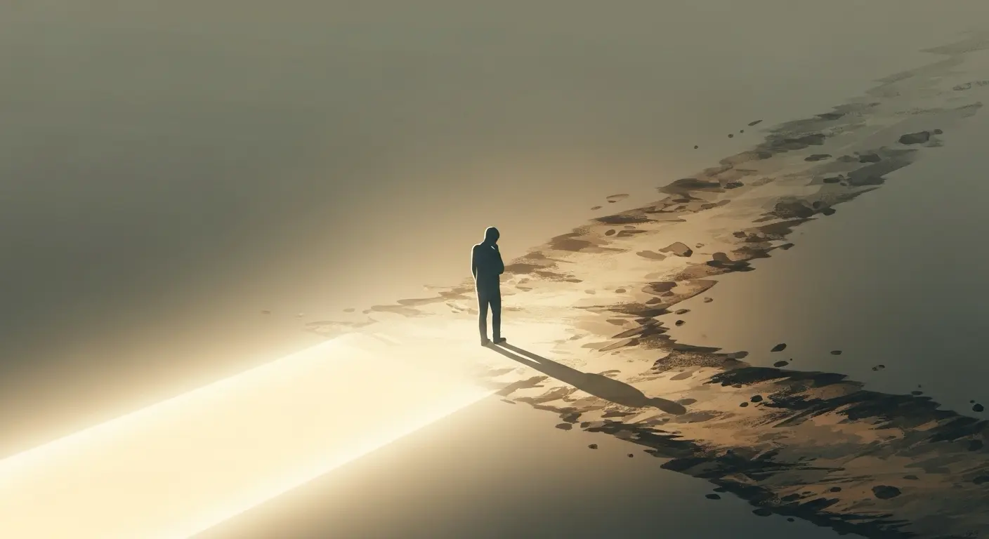 A person choosing between a comfortable artificial world and an uncertain real world