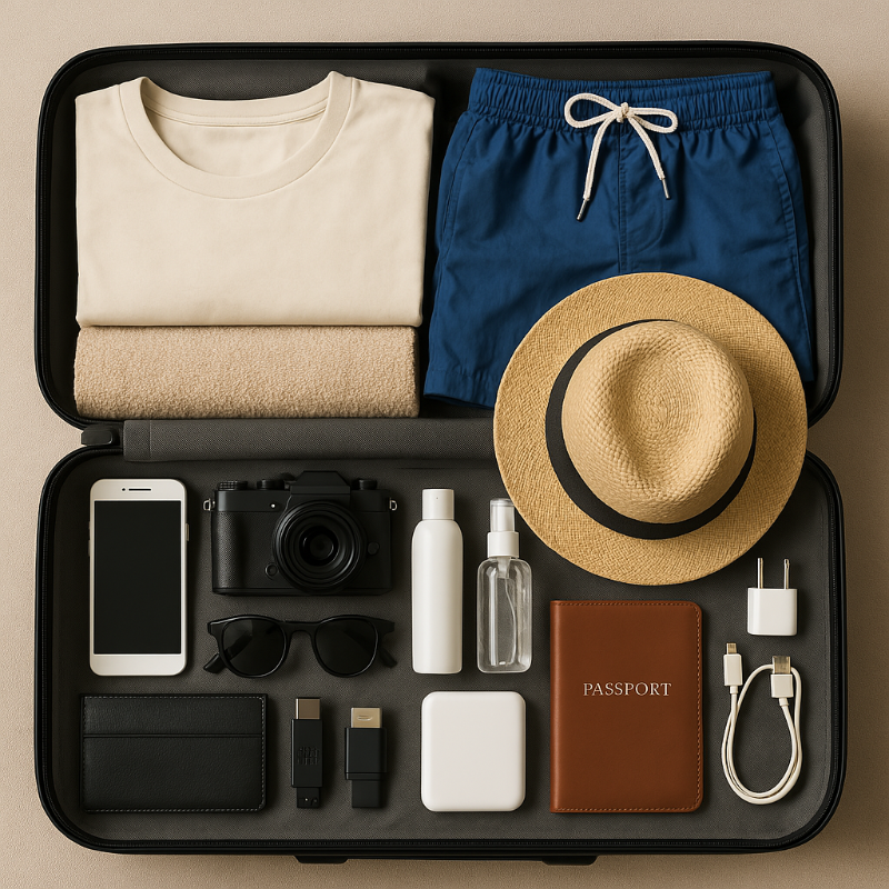 [캐리어 안에 각종 소지품이 깔끔하게 정리된 사진]