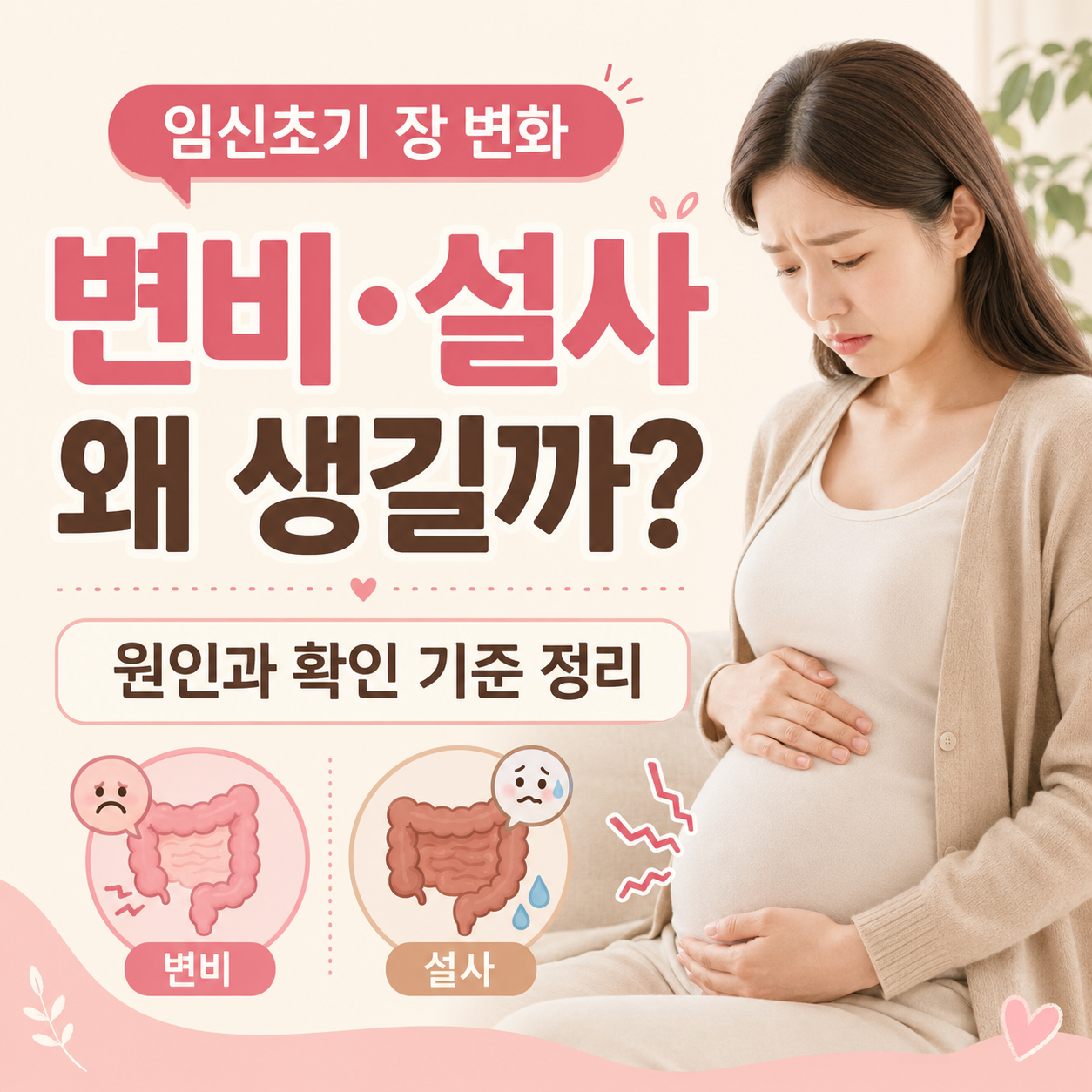 임신초기 장 변화 변비 설사 원인 정리 이미지