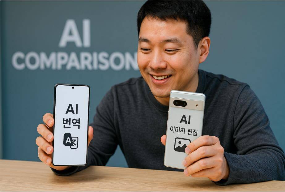 갤럭시AI와 픽셀의 AI 기능을 비교하는 장면