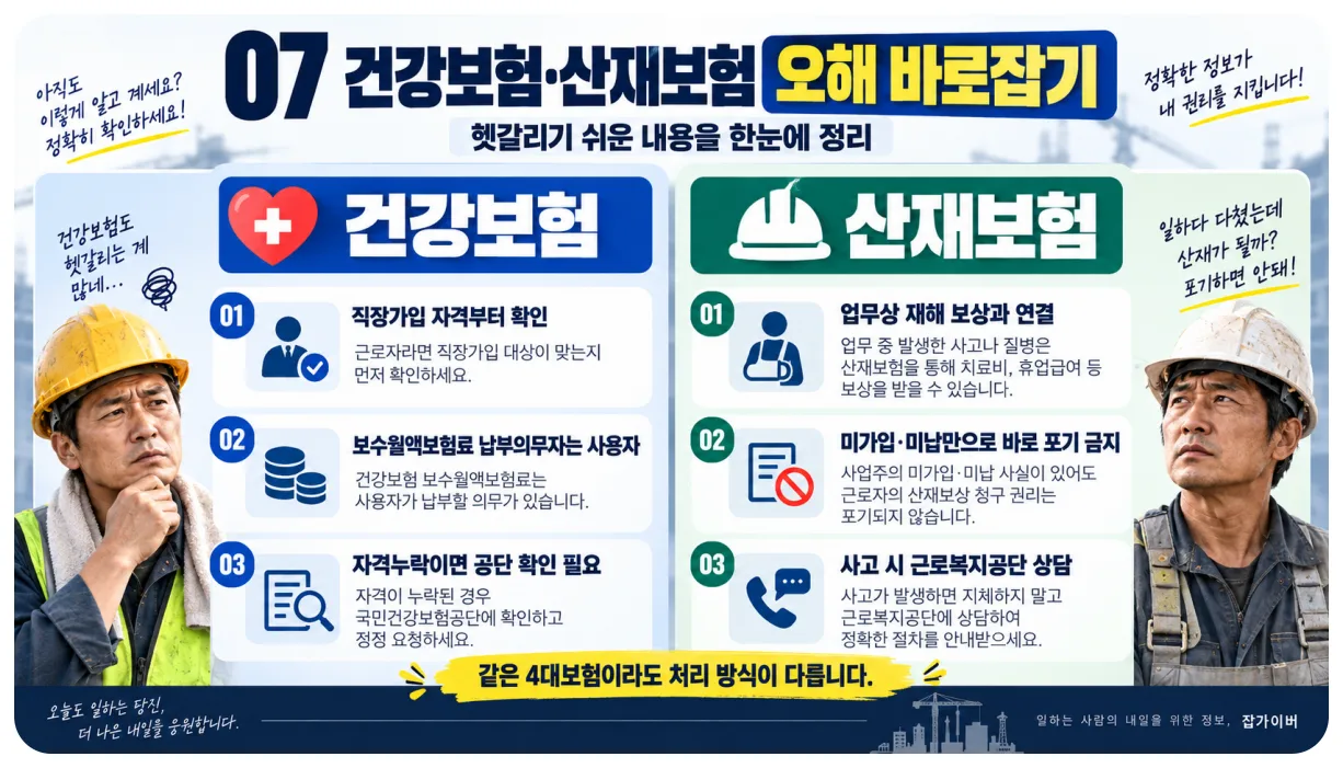 건강보험 산재보험 미납 미가입 시 근로자 대응방법과 오해 정리