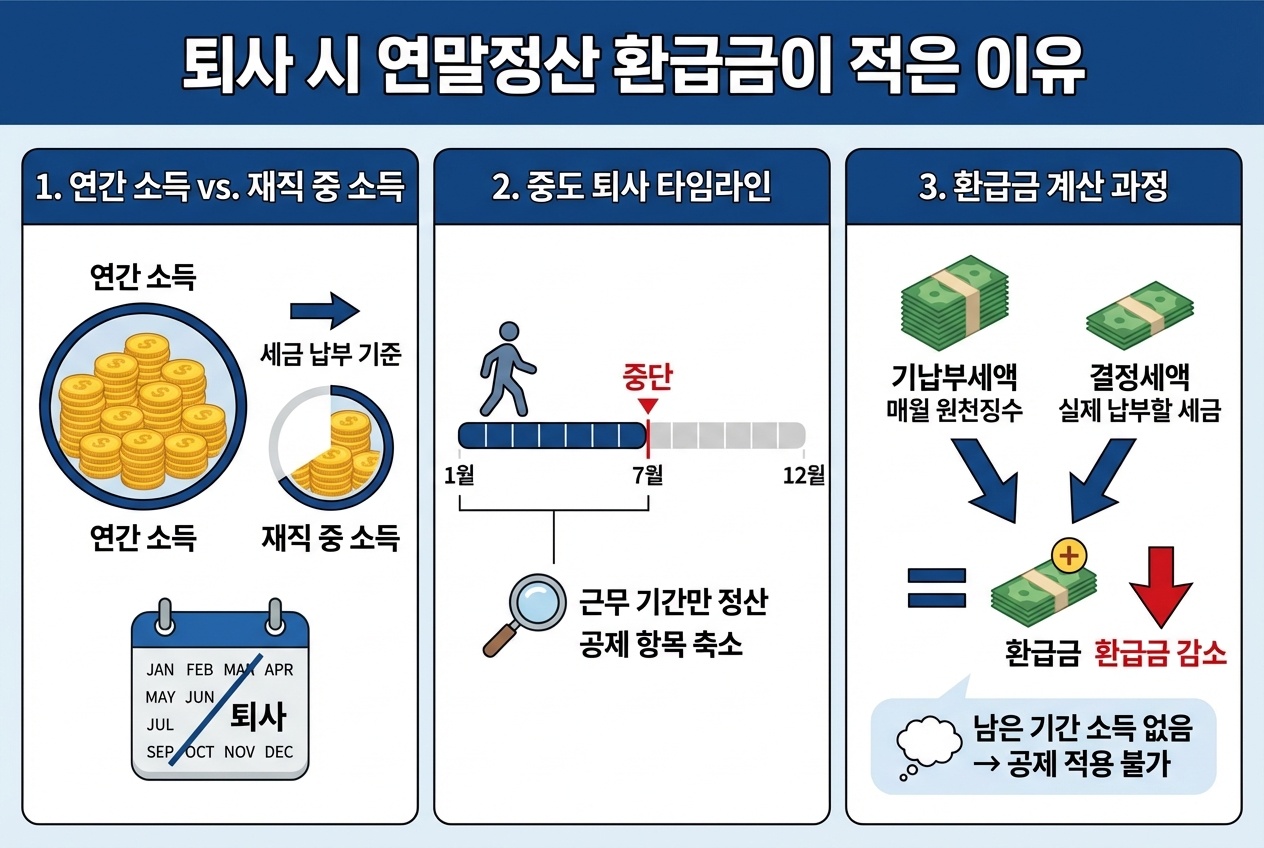 퇴사 시 연말정산 환급액이 적은이유