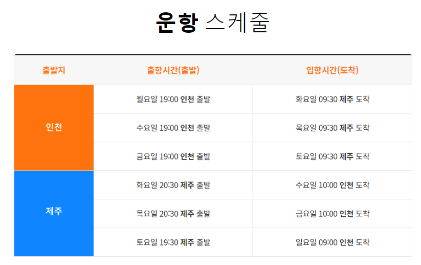 인천-제주도-배편-시간표
