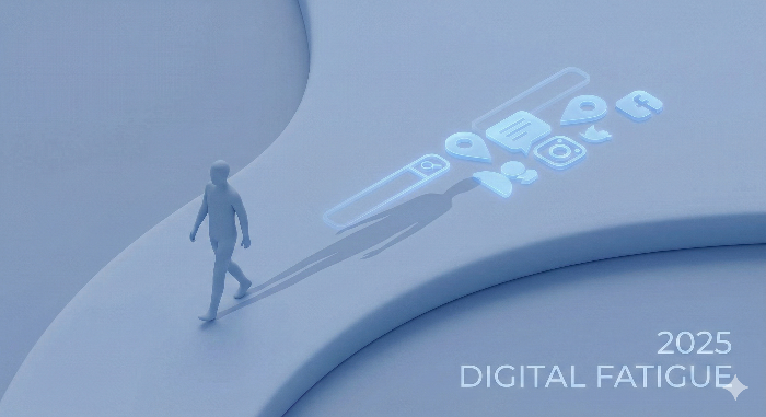 디지털 그림자 피로를 표현한 2025 심리 트렌드 일러스트