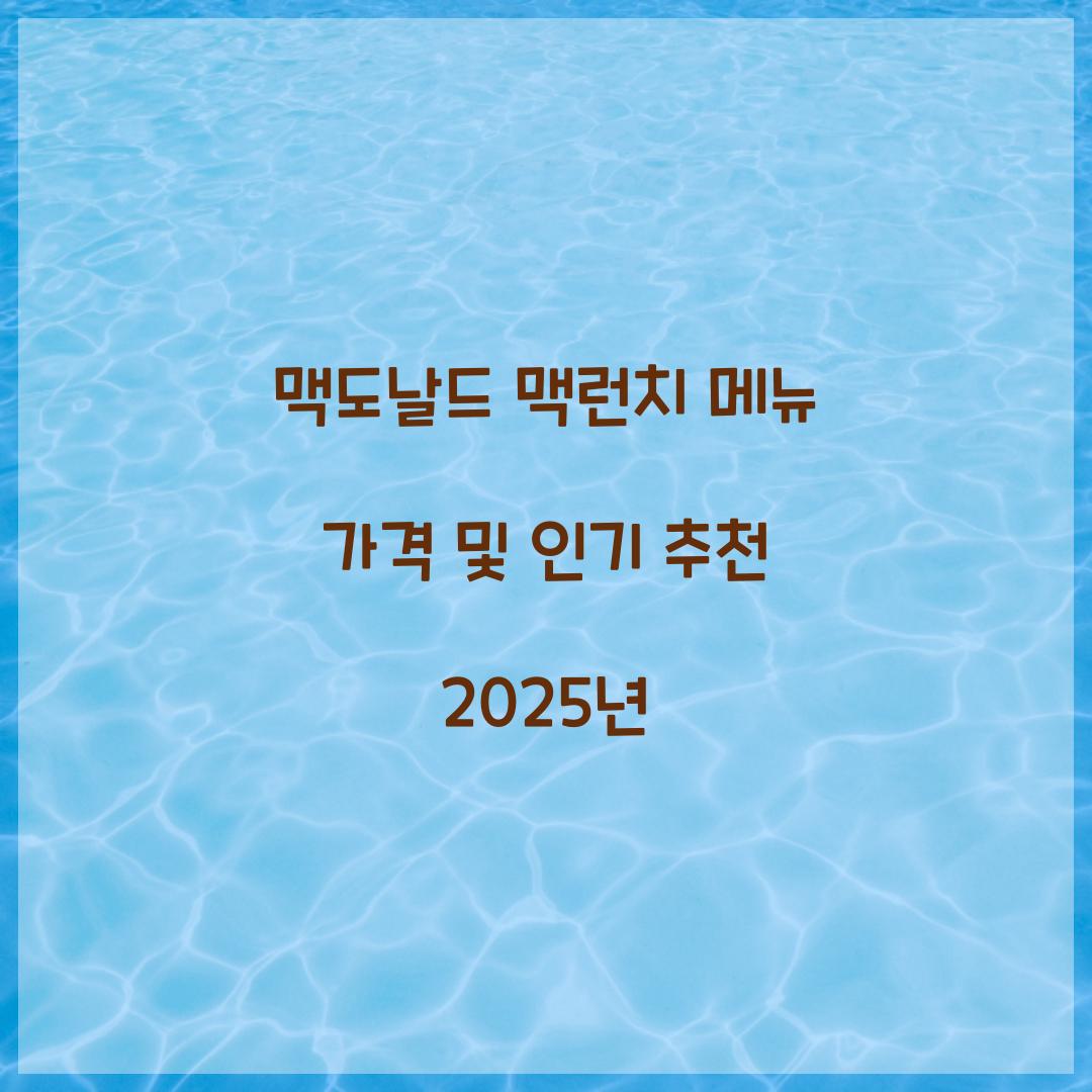 맥도날드 맥런치 메뉴