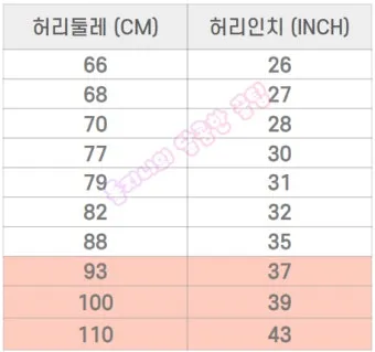 허리 인치 계산법 계산기 표 정리는_9