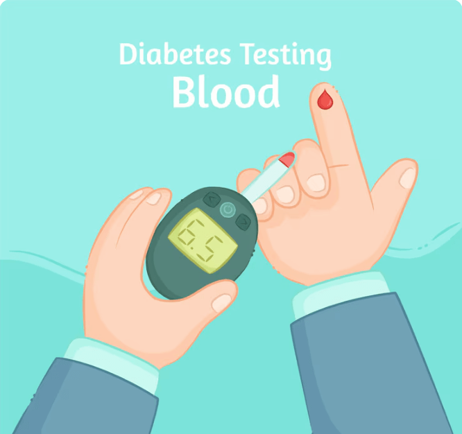 혈당을 재고 있는 모습