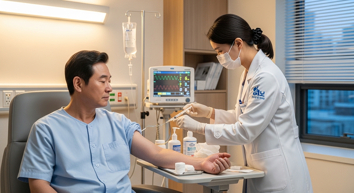 병원에서 면역항암제 주사를 맞는 환자