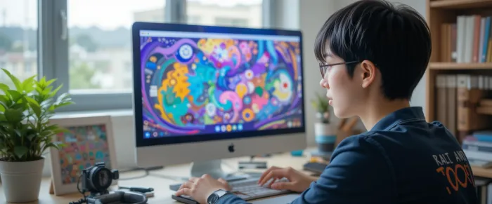 학교 과제용 썸네일 만드는 학생