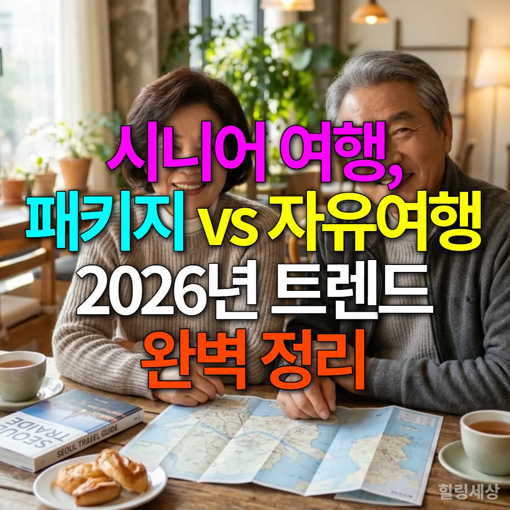 2026년 시니어 여행 트렌드를 논의하는 한국인 노부부의 모습