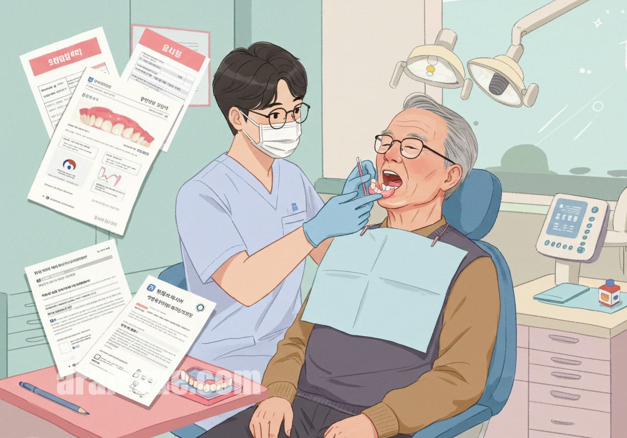 정부 지원을 받아 틀니와 임플란트 치료를 받는 한국인 어르신.