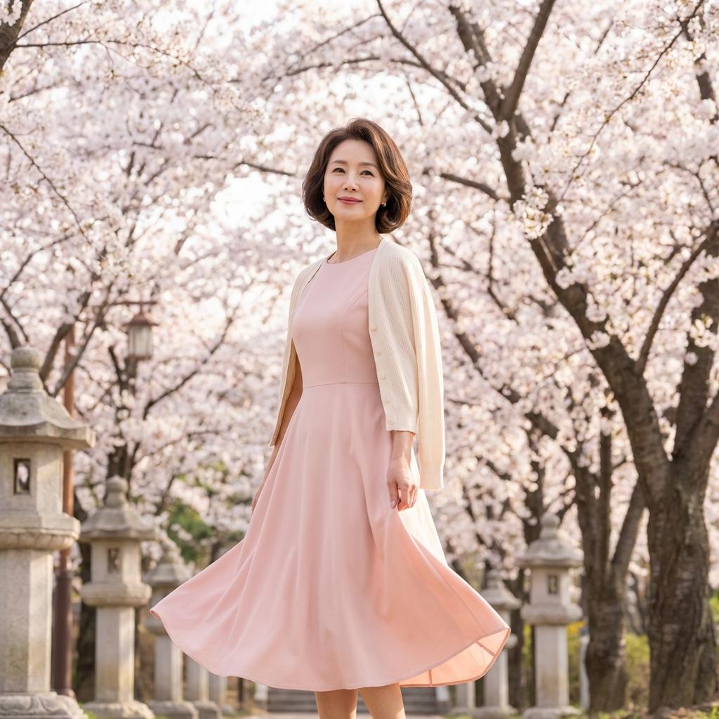 벚꽃 구경 갈 때 입기 좋은 50대 화사한 외출복