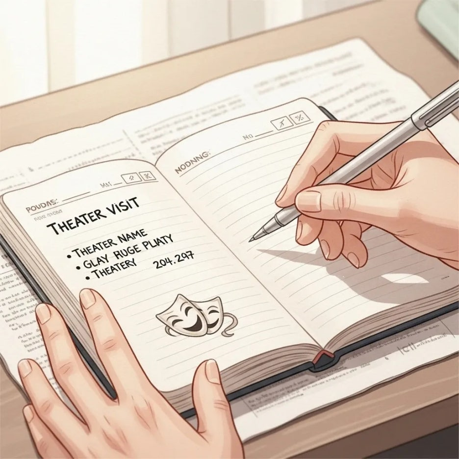 공연 관람 전 준비물을 정리하는 손의 모습