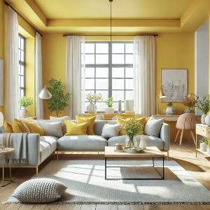 선샤인 옐로우 색상의 거실 인테리어