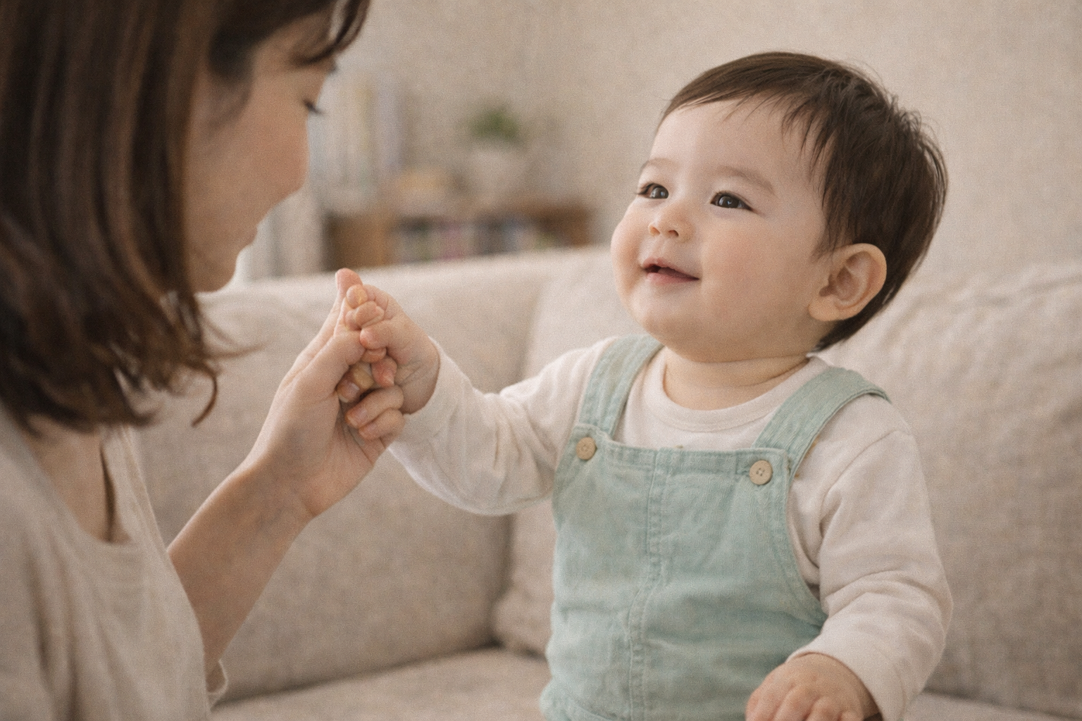 영아전환기 보호자와 연결된 상태의 아기 모습