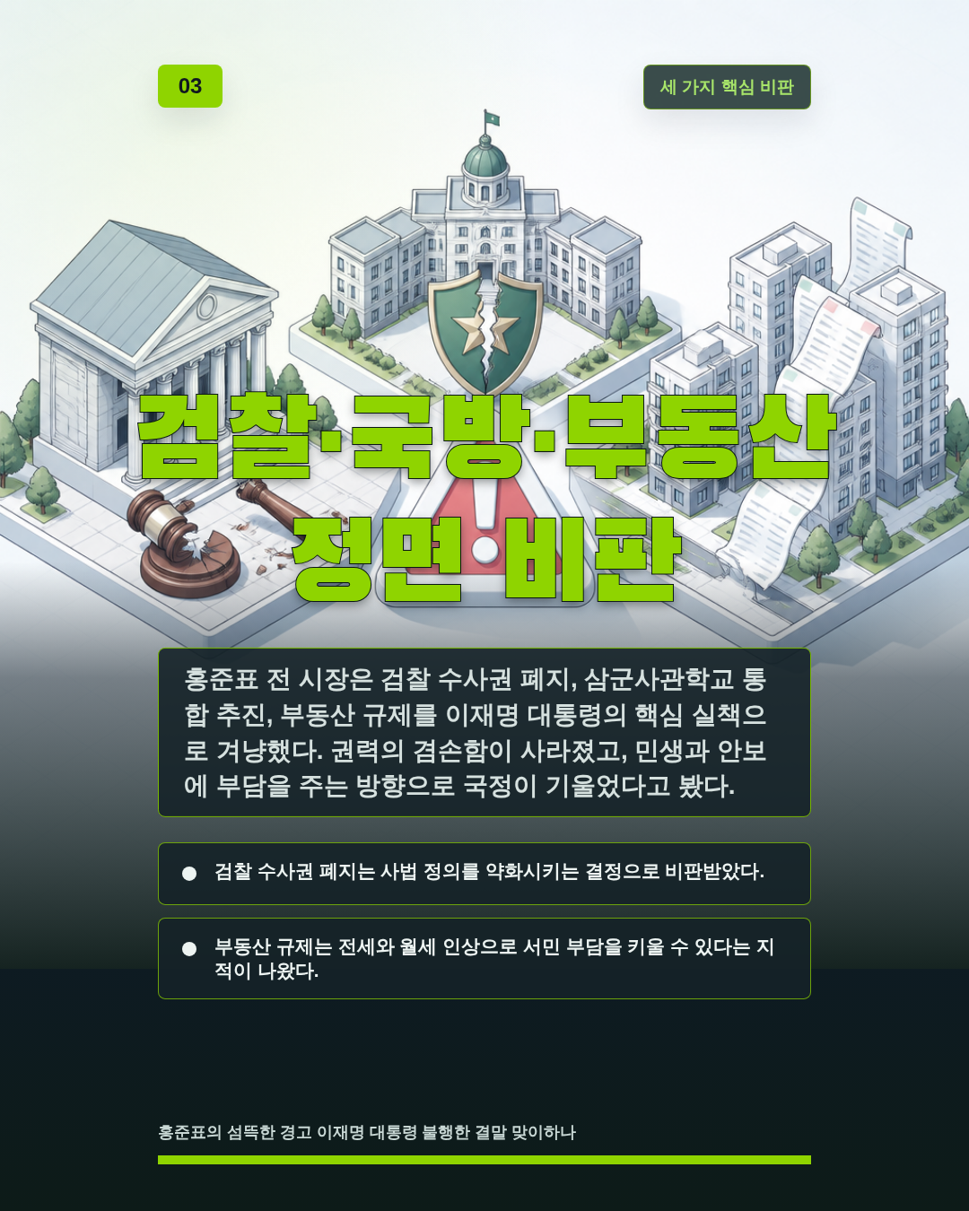 검찰·국방·부동산 정면 비판