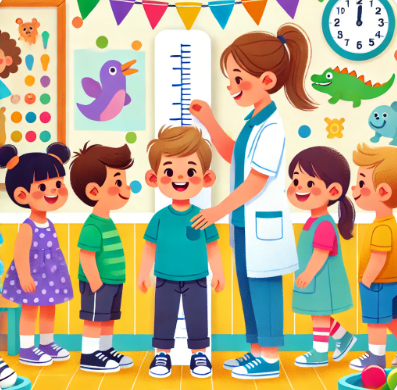 학교에서 키를 측정하고 있는 모습 관련 그림