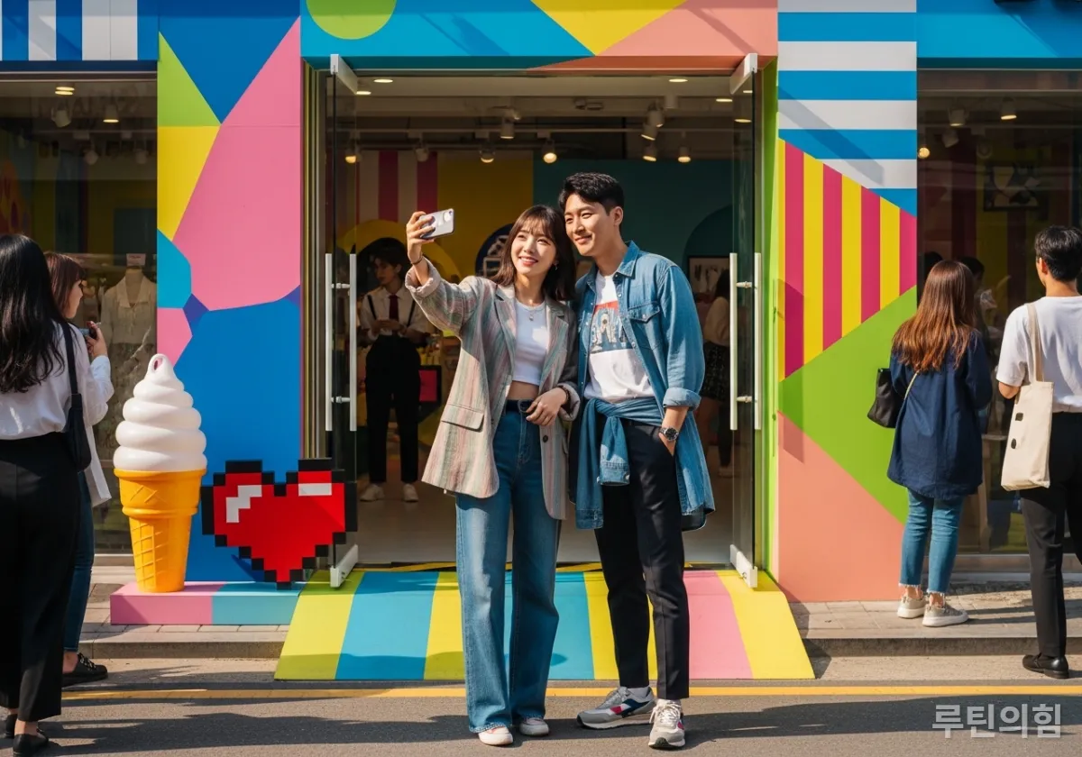 성수동 팝업스토어에서 데이트를 즐기는 한국 커플