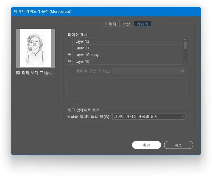 Import options window
