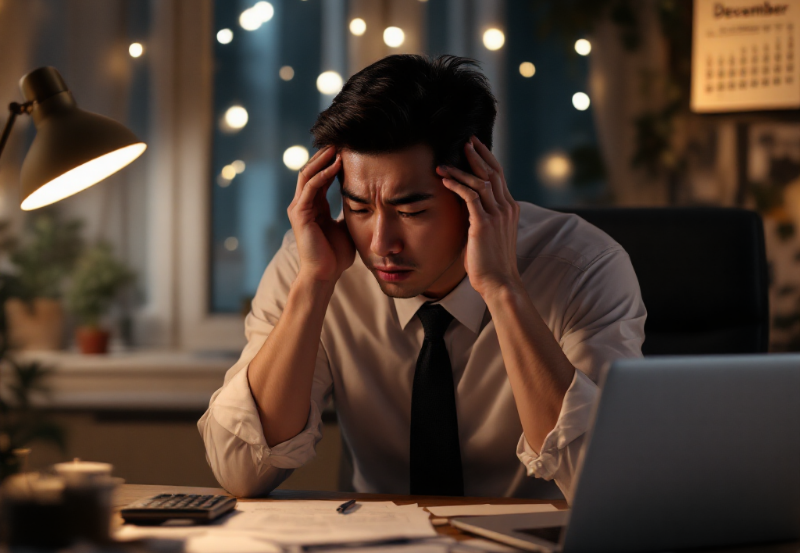 연말정산으로 고민하고 있는 직장인 이미지