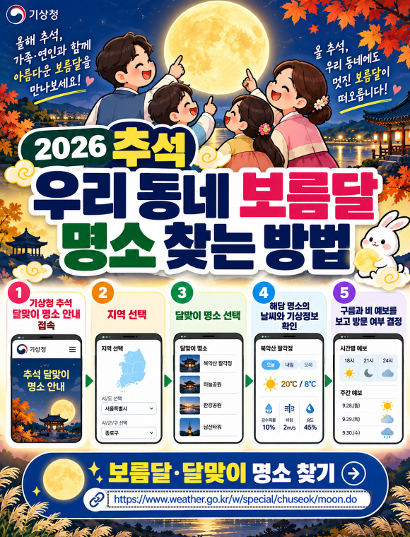 2026 추석 우리 동네 보름달 명소 찾기 명소추천·지도보기·달맞이·기상·날씨정보
