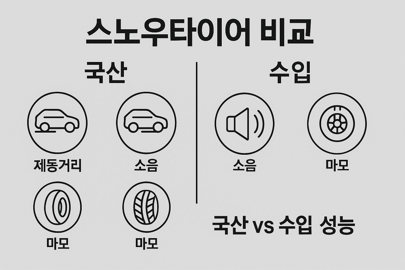 국산 vs 수입 스노우타이어 성능 비교 인포그래픽