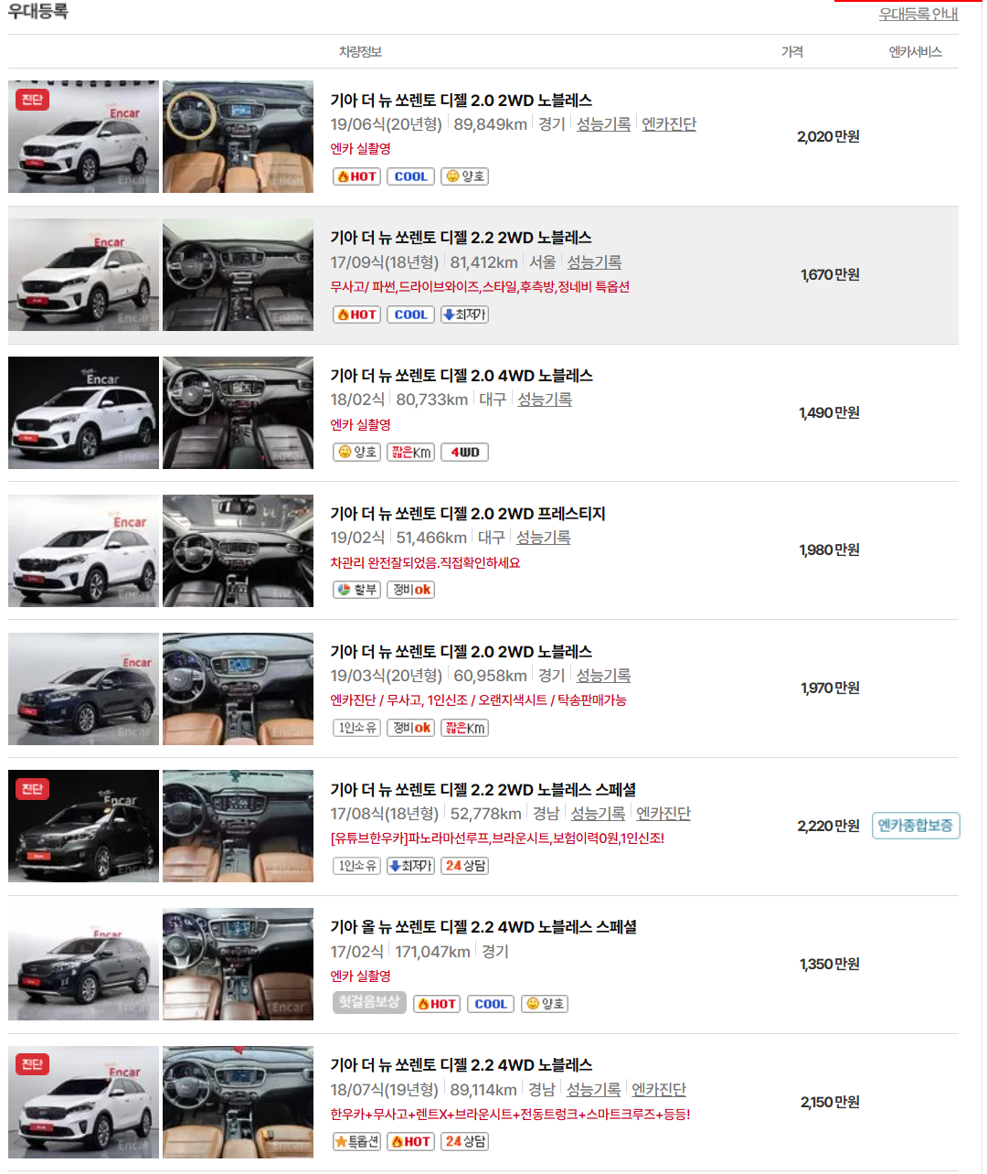 쏘렌토 중고 이미지