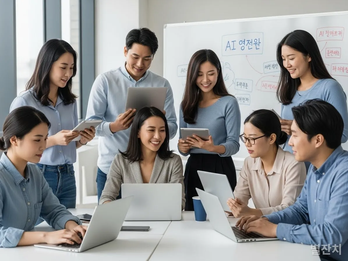 AI 시대에 필요한 비판적 사고와 협업 능력을 기르는 한국인 학습자들의 모습