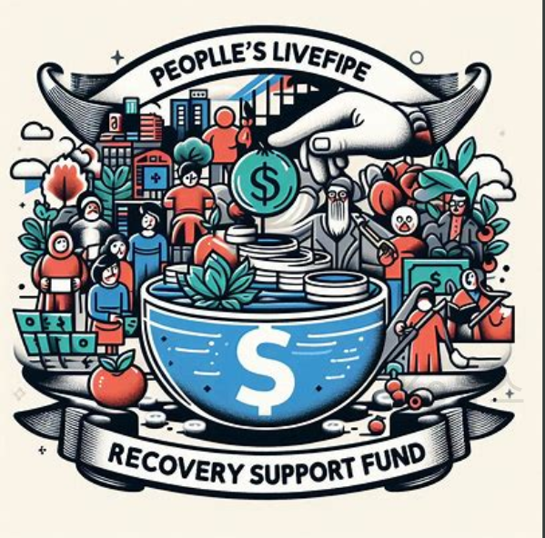 민생회복지원금을-받아서-돈이쌓인그릇과-행복해-하는-사람들을-상상해서-표현한-사진