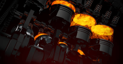 자동차 엔진이 붉은 빛을 내 뿜으면 움직이는 모습