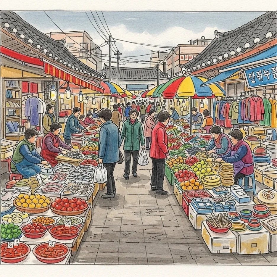 정겨운 사람들로 활기 넘치는 포항의 전통 시장 풍경.