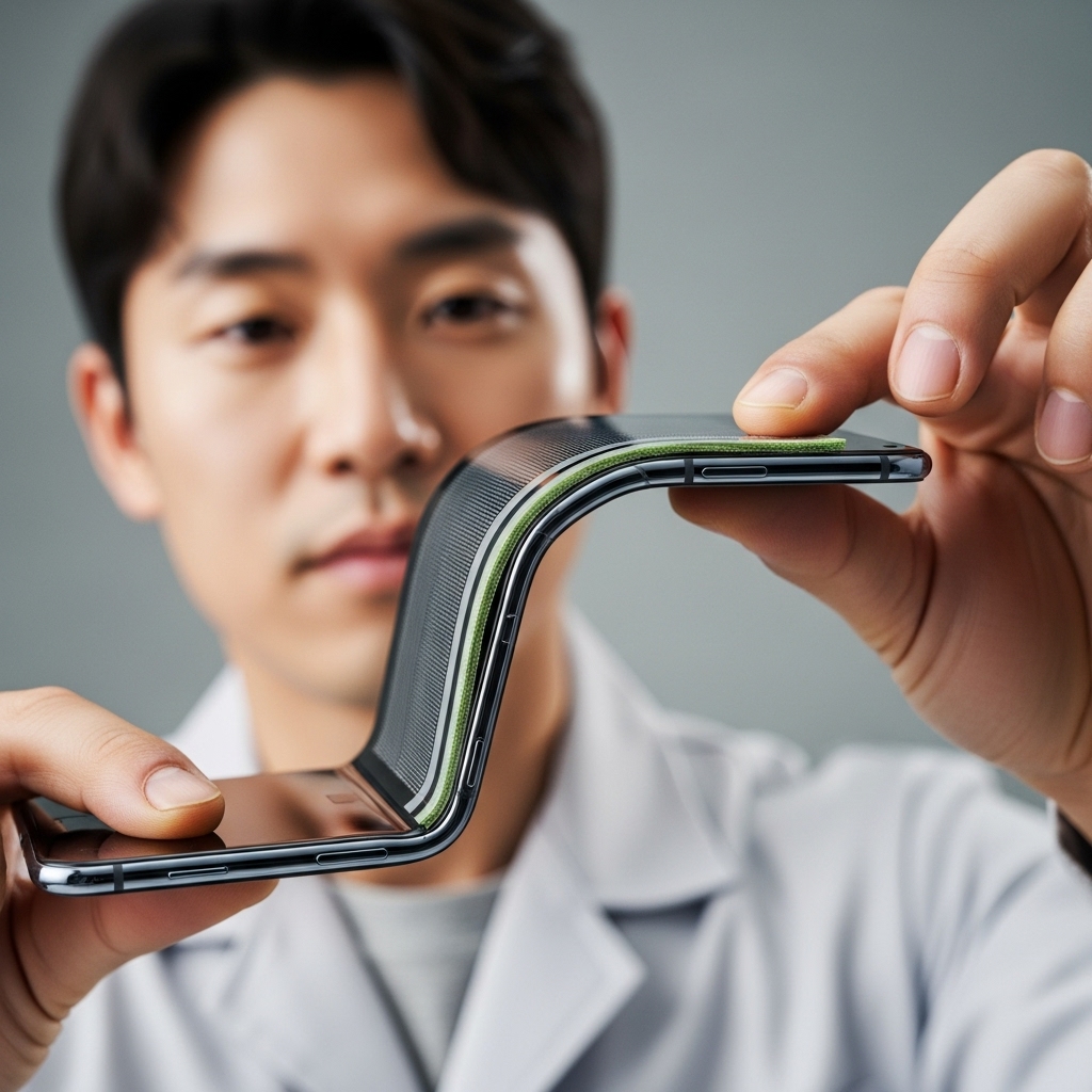 a flexible transparent graphene electrode incorporated into a folding smartphone display