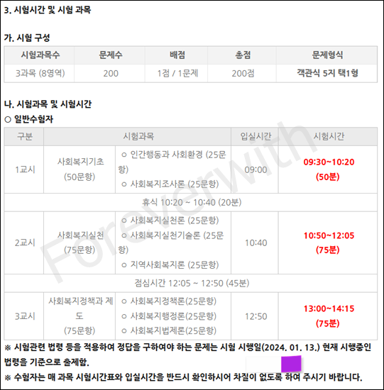 사회복지사 1급 시험시간 및 시험과목