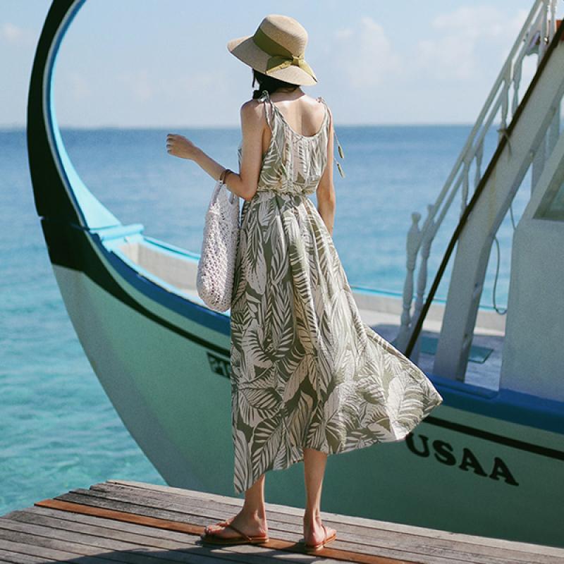 리프 나염 카키 비치원피스 휴양지원피스 비치웨어